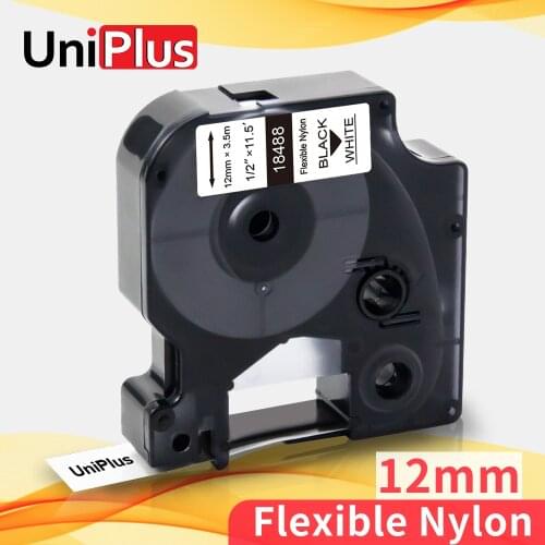 UniPlus Nylon Label Tapes 18488 Compatible Dymo Rhino IND Tape Black on White 12mm for Dymo Label Maker Rhino 4200 5200 6000