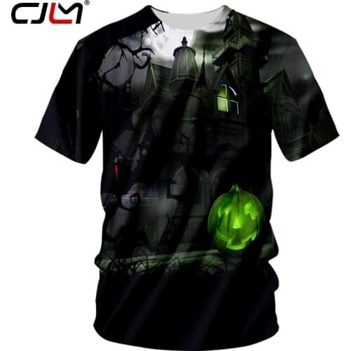 CJLM New Halloween Big Size Fashion Brand Mens O Neck Tshirt 3D Printed Pumpkin Castle Tee Shirt Suppliers Man Clothing