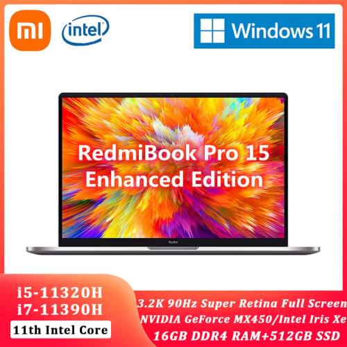 New Xiaomi RedmiBook Pro 15 Laptop Enhanced Intel Core i7-11390H / i5-11320H MX450/Iris Xe 16G 512G 3.2K Screen Win 10 Ultraslim