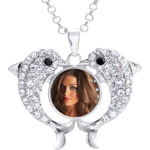 Button necklaces pendants for dye sublimation zircon fish necklaces pendant jewelry for women Heat Transfer printing consumable