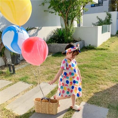 Baby Girls Dress New Summer Baby Girls Clothes Brand Dress Kids Cotton Colorful Balloon Print Short Sleeve Dresses with Headband