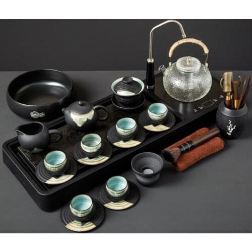 Japanese Style Kung Fu Tea Set Retro Fully Automatic Plate Tablewares Simple Living Room Modern Bardak Seti Tea Service EI80TS