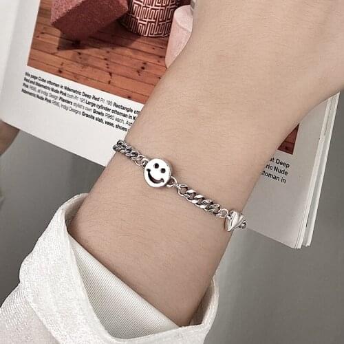 Simple Small Glossy Heart Smiley Handmade Thai Silver Color Bracelet For Women Vintage Dainty Jewelry Gifts SL2272