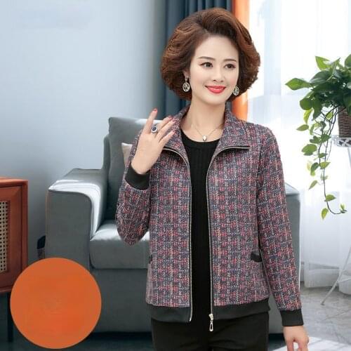 Spring Autumn Long Sleeve Floral Print Jackets Middle Aged Women Turn Down Collar Zipped Short Coat Mother Casual Outwear W533
