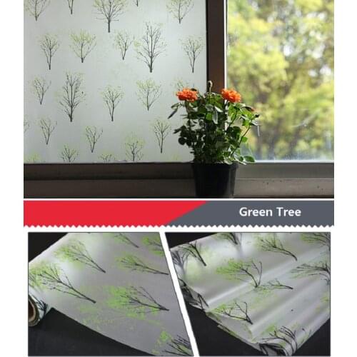 Self-Adhesive Glass Sticker Green Tree Private Decorative Dampproof Window Film For Bedroom Bathroom Kitchen Balcony Living Room