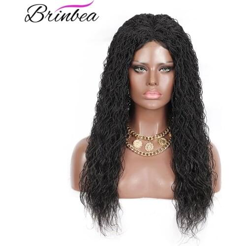 Brinbea 22 Inches Synthetic Long Curly Wigs For Black Women Braided Wig Middle Parting Heat Realistic Fiber Hair Lace Front Wigs