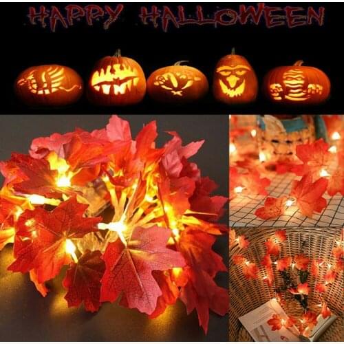 Halloween Thanksgiving Dried Flowers Maple Leave Artificial Fall Maple Leaves String Lights Garland Autumn Leaves Decor Wedding