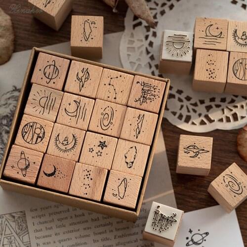 Vintage planet sunrise moon star cloud stamp DIY wooden rubber stamps for scrapbooking stationery scrapbooking standard stamp