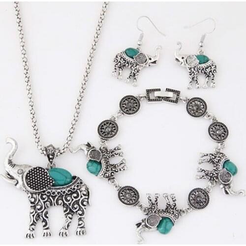 Explosive Retro National Style Suit Bracelet Earrings Necklace Jewelry Belly Elephant Owl Three-piece Suit