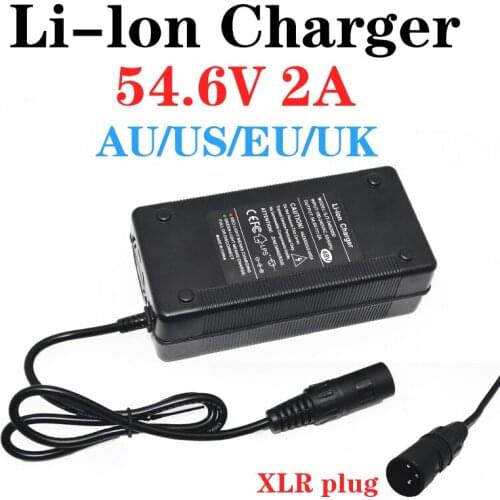 54.6V2A Lithium Battery Pack Charger48V Lithium Ion Battery Charger for Scooter Electric Bicycle with 3-pin XLR Socket Connector