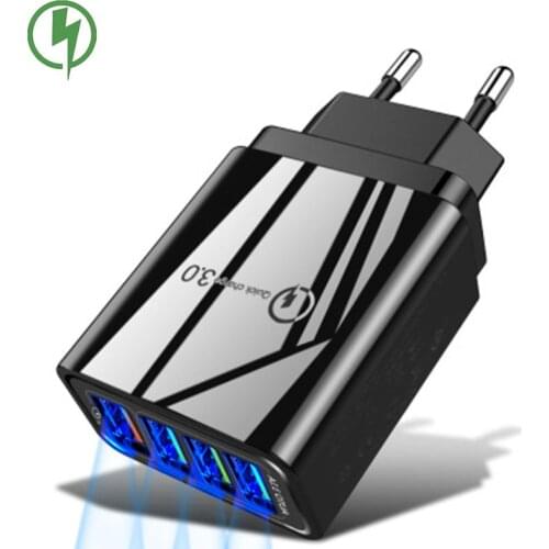General Qc3.0 4 Port USB Charger 5V/3A Mobile Phone Accessories Smart Charging Head For IPhone Xiaomi Huawei Quick Charging
