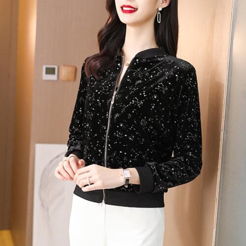 2021 Korean Autumn Velvet Jackets Women Long Sleeve Bomber Jacket Casual Baseball Female Short Coats Plus Size 5XL Black Outwear