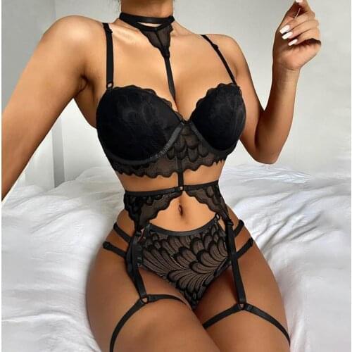 2021 Summer New Sexy Womens Lace Hollow Out Exotic Sets Femme s Tops+Panties Sexy Exotic Clothes for Valentines Day