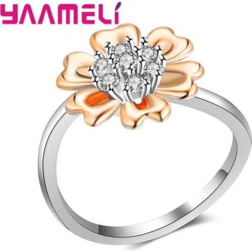 White Stone Rose Gold Rings Women Luxury Wedding Engagement Gift Flower Shape CZ Finger Rings Engagement ring