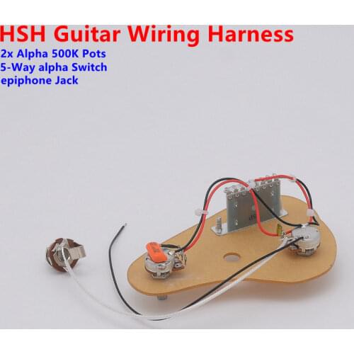 1 Set HSH ( 2x 500K Pots + 5-Way Switch + Jack ) for ST Electric Guitar Wiring Harness H-S-H
