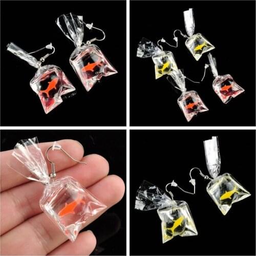 1 Pair Kawaii Cartoon Resin Goldfish Imitation Water Bag Shape Charms Earrings Funny Cute Water Pouch Jewelry DIY Handma