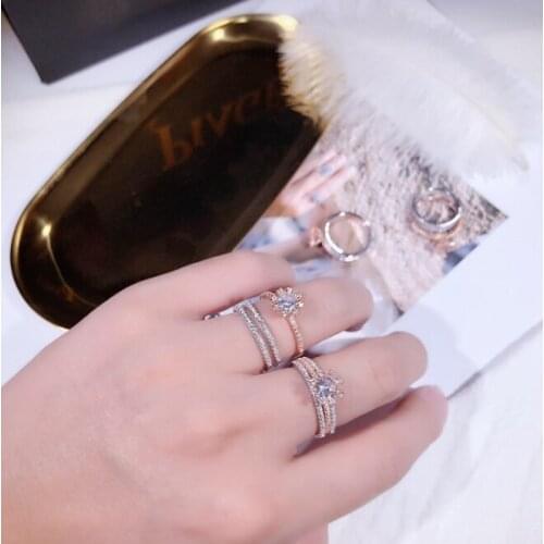 100% Real Solid 925 Sterling Silver Round-cut Diamant Stone CZ Rings sets 3-in-1 Flower Wedding Bands Ring finger For Women