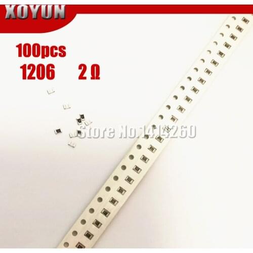100PCS 1206 SMD Resistor 1% 2 ohm chip resistor 0.25W 1/4W 2R