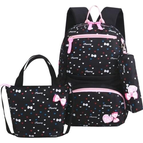 3pcs Print School Bags For Girls Teenager Schoolbag Fashion Waterproof School Backpacks Children Kids Travel Bag Black Bagpack
