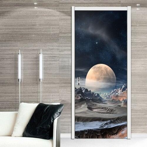 3D Effec Art Doors sticker Planet Star Scenery Oil Painting Door Bedroom Living Room Corridor Door Decorative PVC Wall Stickers
