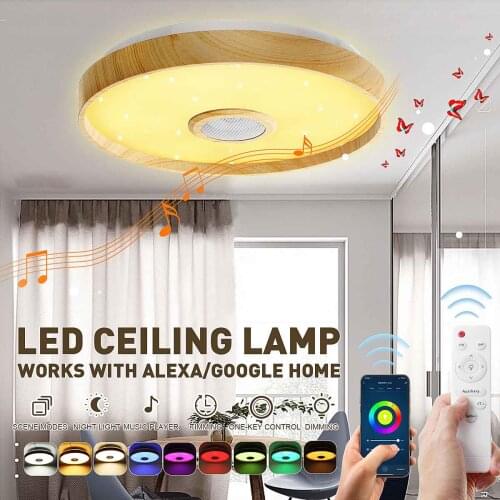 80W Modern LED Ceiling Light Smart Phone bluetooth Music Speaker APP Remote Control Light RGB Dimmable Bedroom Ceiling Lamp 220V
