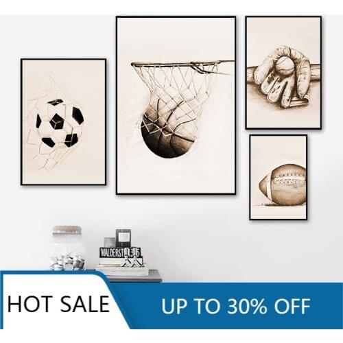 American Retro Football Basketball Poster Wall Art Canvas Painting Football Nordic Style Wall Decor Modern Home Living Room Deco