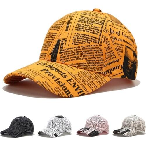 Retro Newspaper Pattern Baseball Cap For Men Women Hat Yellow Graffiti Hip Hop Caps Gorras Hombre Chapeau Femme Hats