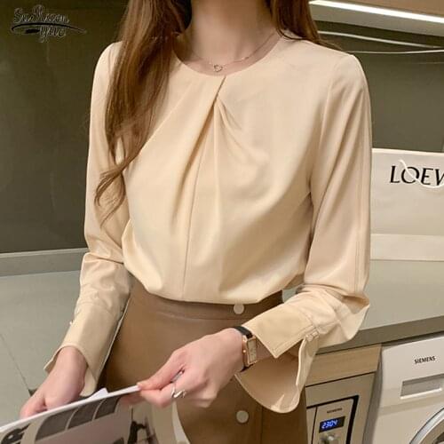Blusas Mujer 2020 Autumn New Long Sleeve O- Neck Collar Elegant Chiffon Blouse Women Solid Color Loose Slim Ladys Shirt 11253