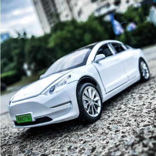 1:32 scale New energy vehicle diecast pure electric car Tesla MODEL 3 metal model with light AND sound pull back toy collection
