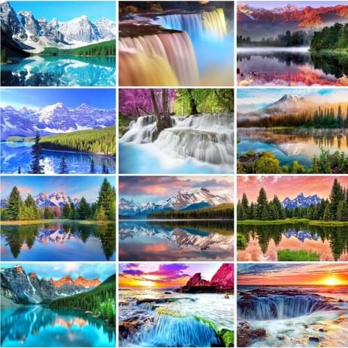 GATYZTORY 60×75cm Scenery DIY Painting By Numbers Mountains Rivers Handpainted Kits Canvas Drawing Acrylic Paints Gift Home Deco