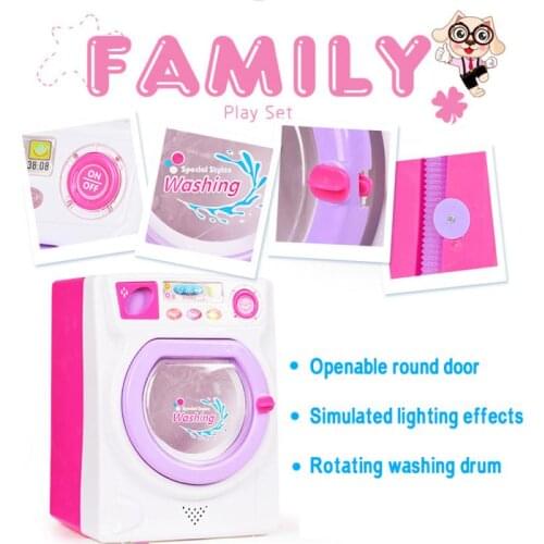 Mini Kids Kitchen Toy Simulation Washing Machine Children Pretend Play House Toy Dollhouse Furniture With Sound and Light Effect