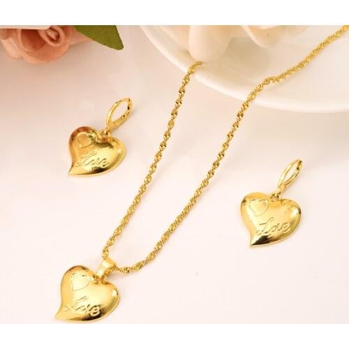 Gold Necklace Earring Set Women Party Gift Dubai love heart crownJewelry Sets bridal party gift DIY charms girls kid Jewelry