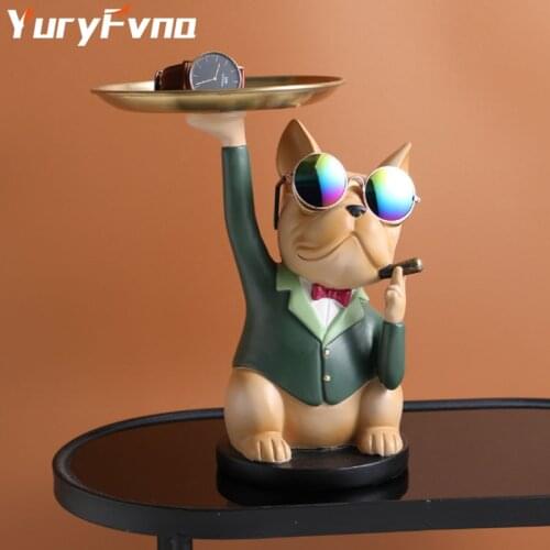 Creative Resin Dog Statue Desktop Storage Box French Bulldog Figurine Entrance Key Jewelry Home Decor Desktop Ornaments Crafts