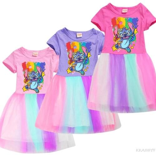 Disney Stitch Girls Summer Dresses Toddler Dress Kids Tutu Birthday Party Clothes for Children Ball Gown