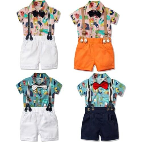 Summer Baby Boy Formal Clothing Set Romper Shorts Suspender Kids Wedding Suit Dress Newborn Child Outfit Clothes Toddler Uniform