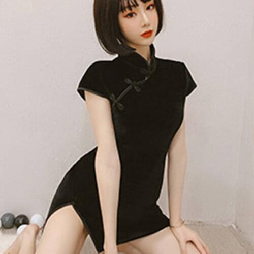 2020 Hot Retro Republican style velvet elegant cheongsam stand collar button b passion sexy side split uniform temptation show