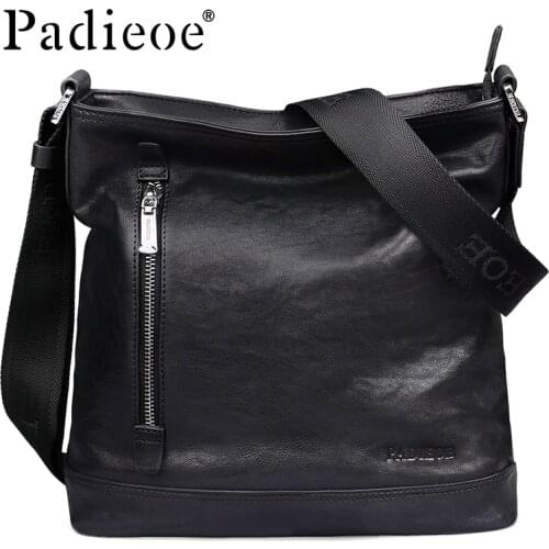 Padieoe Genuine Leather Men Bag Luxury Brand Mens Leather Messenger Bag Casual Male Shoulder Crossbody Bags Sling Handbag Bags