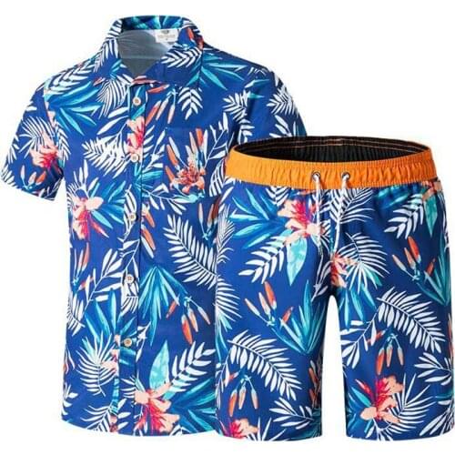 Mens Ethnic Short Sleeve Beach Hawaiian Shirt And Shorts Tropical Summer Printing Hawaiian Button Down Suits Outfit MSX011