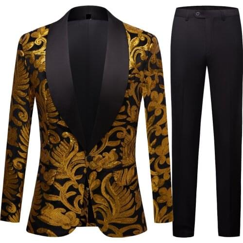 Men Shiny Gold Sequin Glitter Embellished Blazer Jacket Men Nightclub Blazer Wedding Party Suit Jacket Stage Singers
