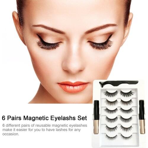 6 Pairs Magnetic Eyelashs Set Magnet Liquid Eyeliner& Magnetic Lashes Waterproof Long Lasting Eyelash Extension Makeup Tools