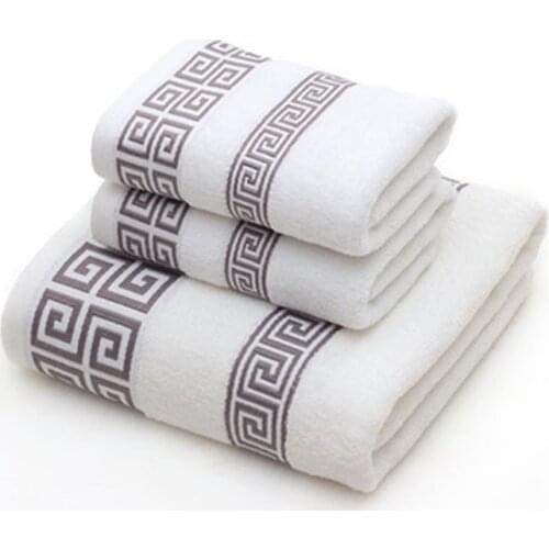 Adult cotton towel set 2 hand towel 1 bath towel solid color blue white terry high-end travel sports towel face towel