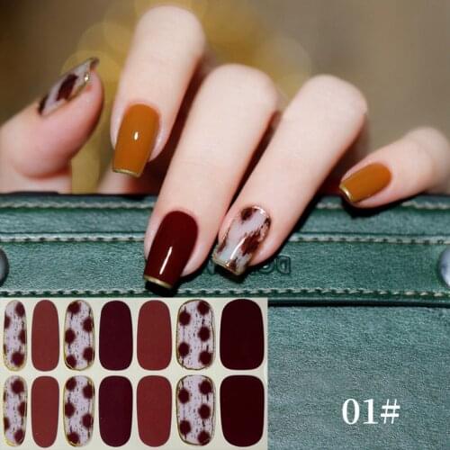 Autumn Winter Leopard Print Pattern Full Cover Nail Stickers Nail Polish Nail Decoration Self Adhesive Decals Sliders Manicuring