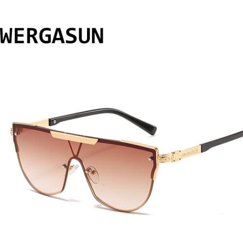 WERGASUN 2020 New Oversized Sunglasses Women Big Frame Flat Top Sun Glasses Female Men Vintage Mirror Shades Gradient UV400