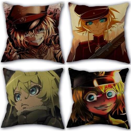 New arrival Youjo Senki Pillowcase Cotton Linen Fabric Square Zipper Pillowcase 45X45cm Wedding Decorative Pillow cover