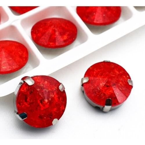 New Product Silver Claw Red Ice Flower Round Sew On Rhinestones K9 Glass Crystal Stone DIY Jewelry Accessories 12MM