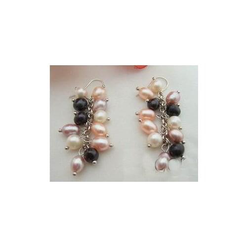 New Style Favorite Pearl Store Black Purple Pink Real Pearls Dangle Earrings S925 Sterling Silver Hook Fine Jewelry Lady Gift