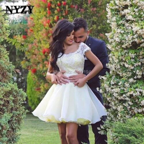NYZY C149 White Yellow Short Mini Organza Wedding Party Dress Robe Soiree Dubai Arabic Cocktail Dresses 2019