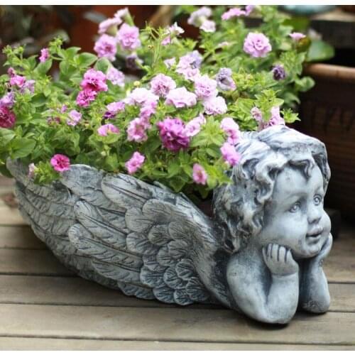 Pastoral Cement Angel Big Wings Flower Pot Ornaments Outdoor Garden Furnishing Crafts Courtyard Park Statue Figurines Decoration