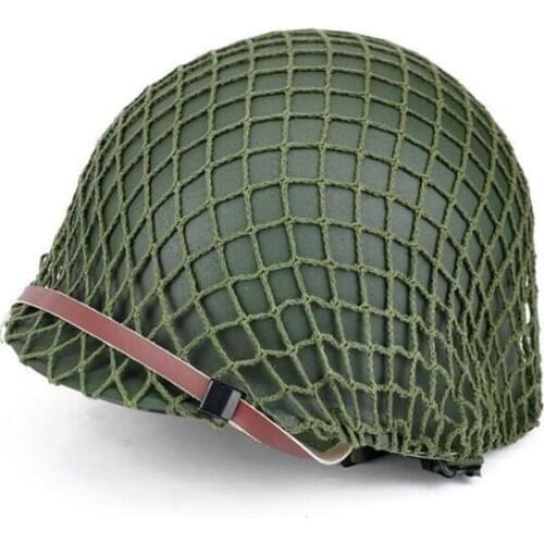 Durable Heavy Duty Helmet US Army Tactical Helmet WWII Steel M1 Green Steel Helmet Replica with pretend Net/ Canvas Chin Strap