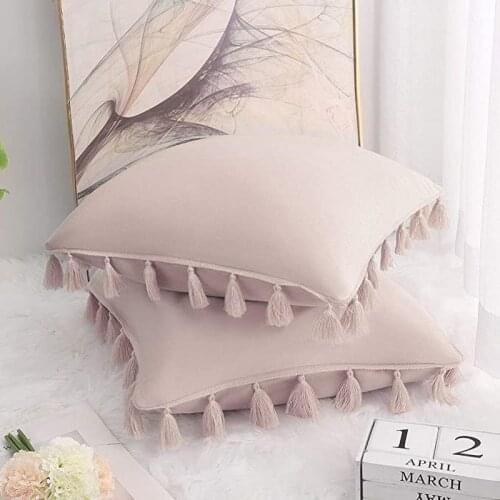 Pink Grey Yellow Navy Green Blue Beige Cushion Cover with Tassel Pillow Cover Bedroom Sofa Decoration PillowCase /45x45cm